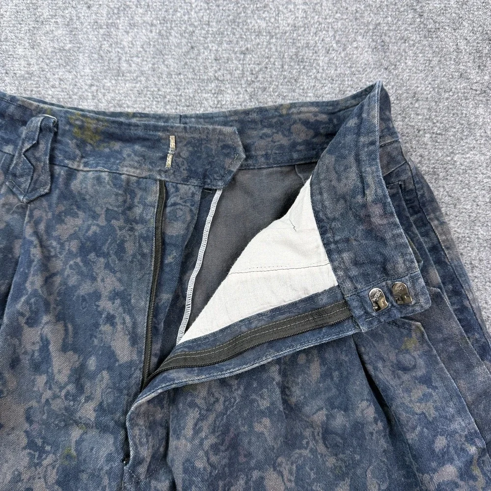 Vintage Mens House Pleated Pants Mens Blue Gray Marbled Print Talon Zip Tapered